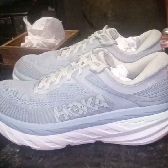 Hoka One One Bondi 7 Shoes Blue Fog Running Walking Athletic Gym Womens Size 8.5 - Picture 4 of 6